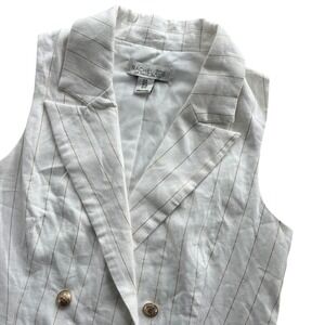 Rachel Zoe Women 8 White Gold Pinstripe Linen Bl Double Breasted Sleeveless Vest